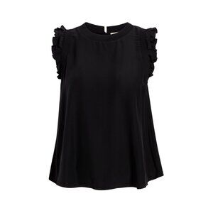 Cinq a Sept Lenore Top Black Silk Ruffle Sleeveless Feminine Goth Minimal Blouse